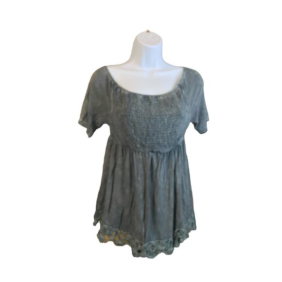 Alterd State Womens Medium Gray Smocked Lace Hem Babydoll Boho Chic Y2K - Picture 2 of 6